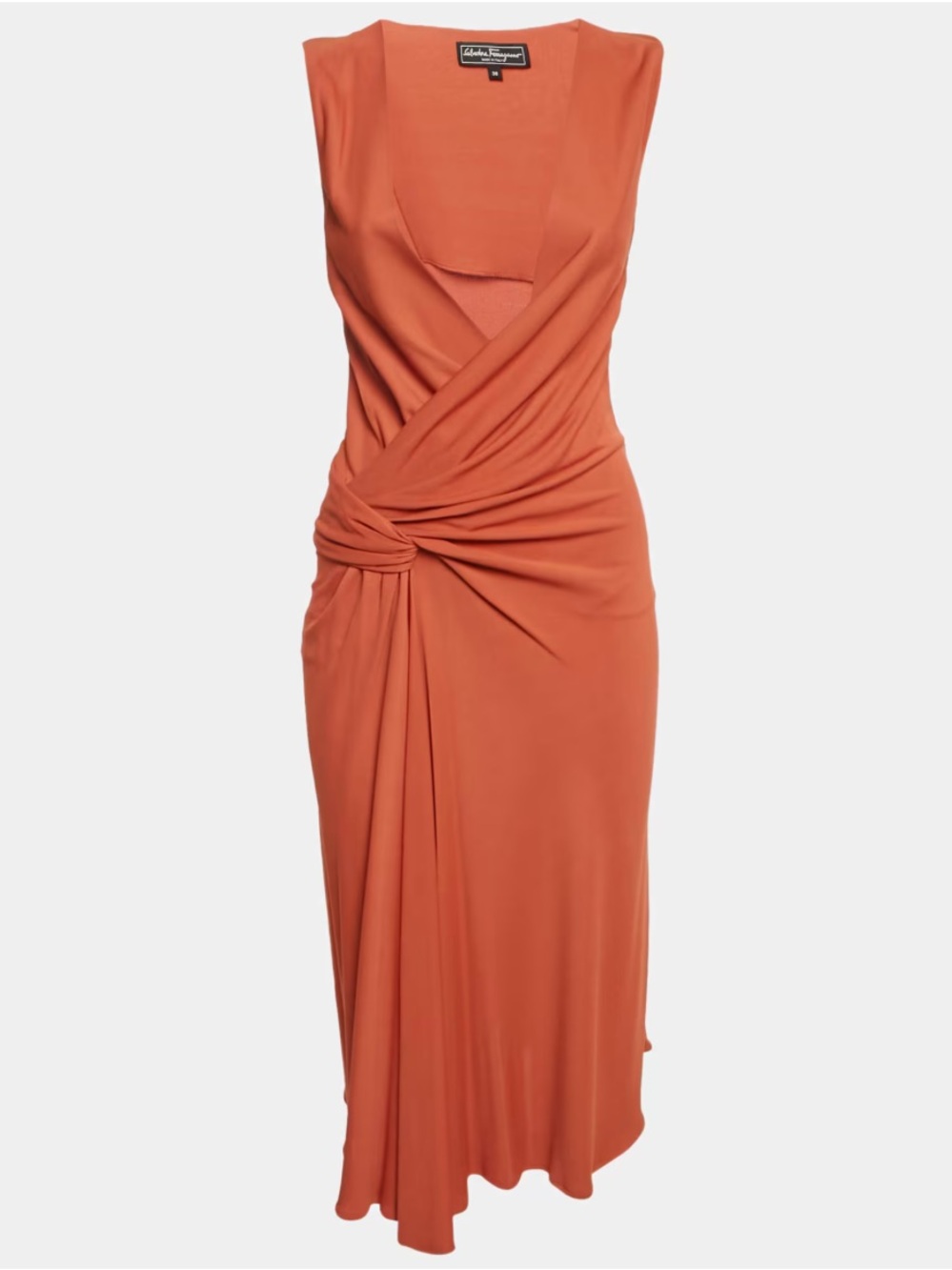 Salvatore Ferragamo Burnt Orange V Neck Midi Dress